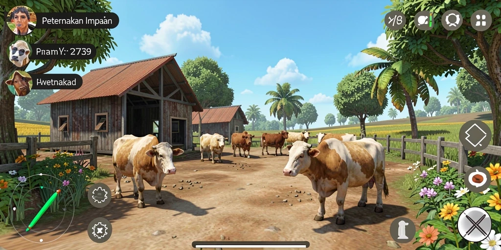 Screenshot game 2739 menampilkan pemain mengelola ladang dengan beragam tanaman yang subur.