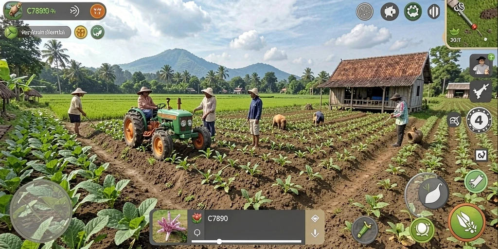 Gameplay seru dan interaktif di C7890 dengan nuansa pertanian.