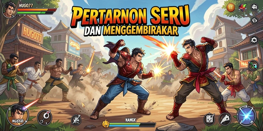 Gameplay HUGO77 yang mendebarkan dengan aksi pertarungan intens.