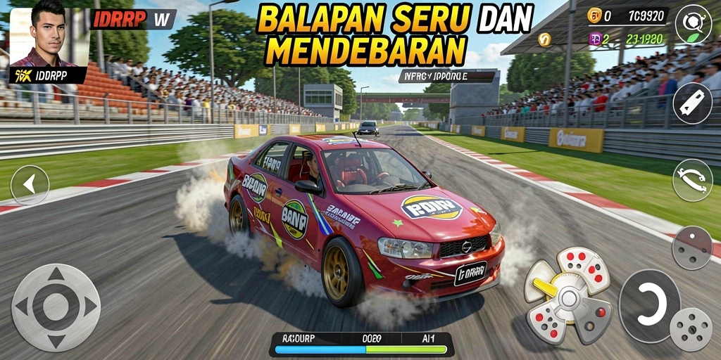 Tampilan gameplay seru dari balapan yang mendebarkan di IDRRP.
