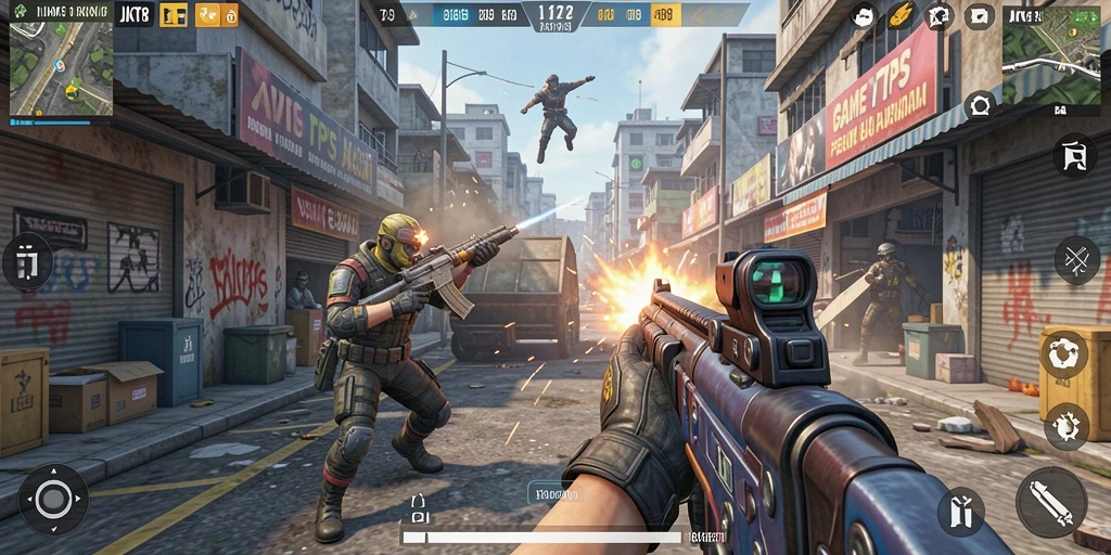 Screenshot gameplay JKT8 menampilkan pertempuran seru di arena TPS.