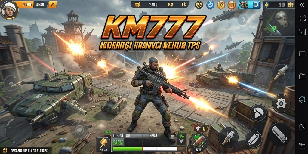 Screenshot gameplay KM777 dengan aksi pertempuran mendebarkan.