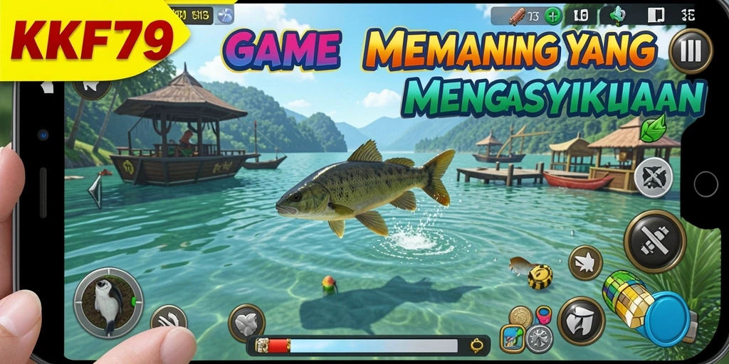 Tampilan gameplay KPK79 dengan aksi memancing yang mendebarkan.
