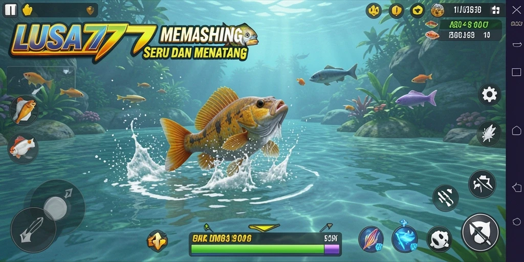 Gameplay seru LUSA777 dengan berbagai lokasi memancing dan ikan menarik.