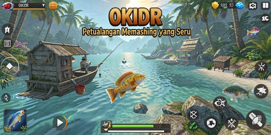 Tampilan gameplay <strong>OKIDR</strong> yang seru dan menarik saat memancing.