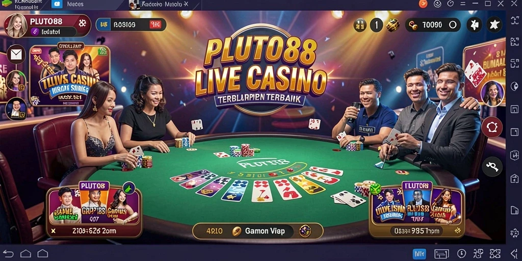 Screenshot gameplay PLUTO88 yang menampilkan suasana Live Casino yang mendebarkan.