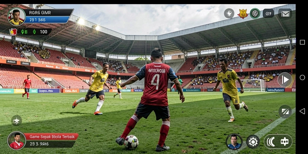Screenshot R6R6 menampilkan aksi seru permainan sepak bola.