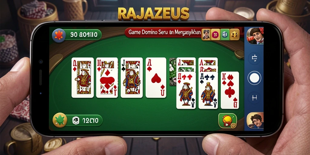 Screenshot gameplay RAJAZEUS menampilkan suasana seru bermain Domino.