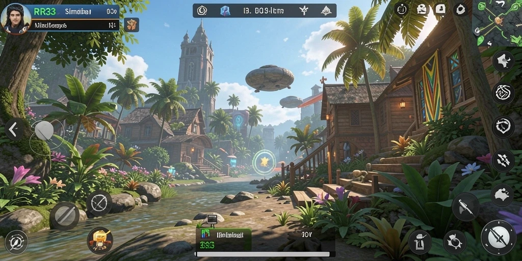 Tangkapan layar gameplay RR33 menunjukkan dunia virtual yang hidup dan interaktif.