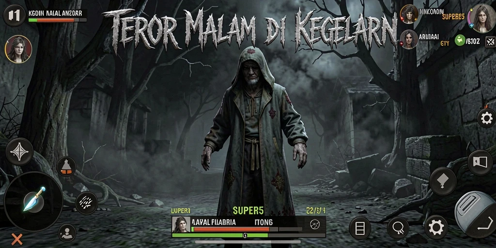 Screenshot SUPER5 menampilkan momen menegangkan saat karakter utama dihadang oleh makhluk menyeramkan.