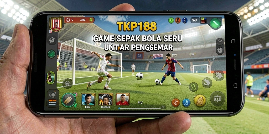 Tangkapan layar dari gameplay TKP188 yang menampilkan aksi pertandingan sepak bola.