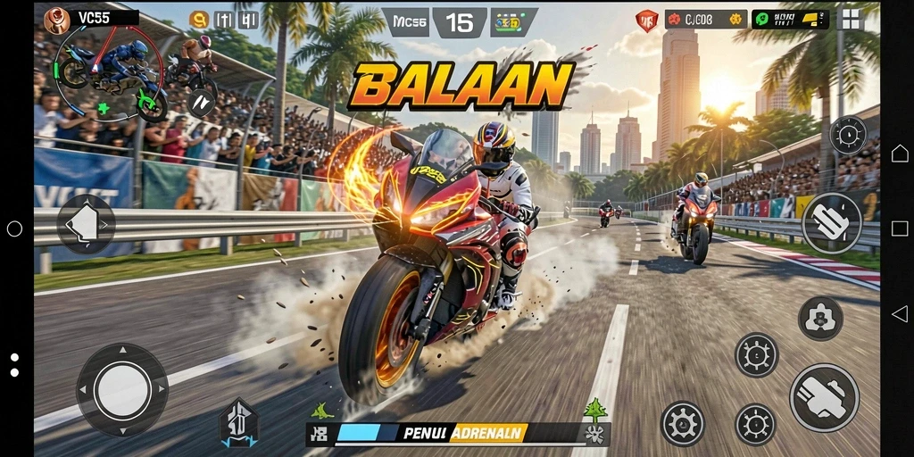 Gameplay seru dalam balapan motor di VC55.